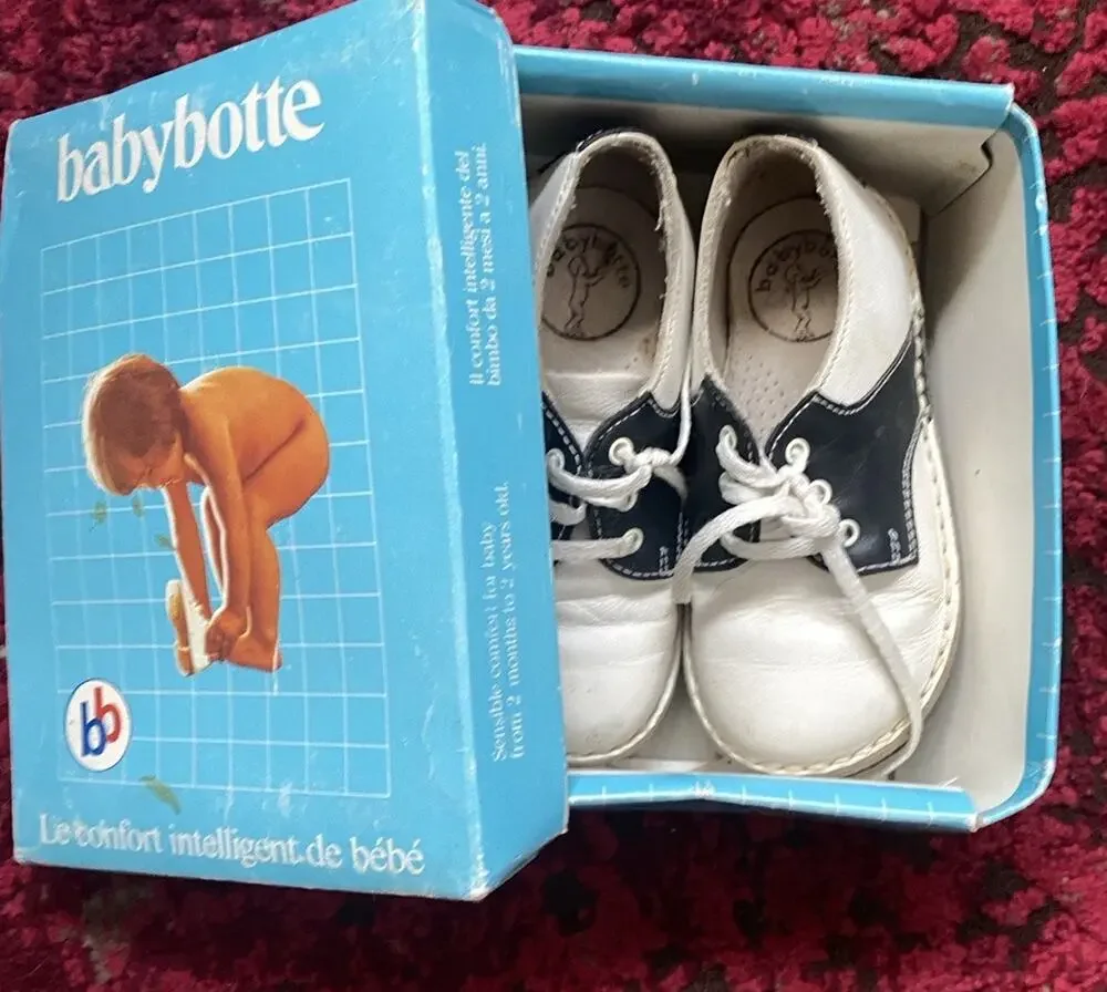 Vtg Babybotte Saddle Shoes Baby Toddler 3 White Black Oxford Leather Box